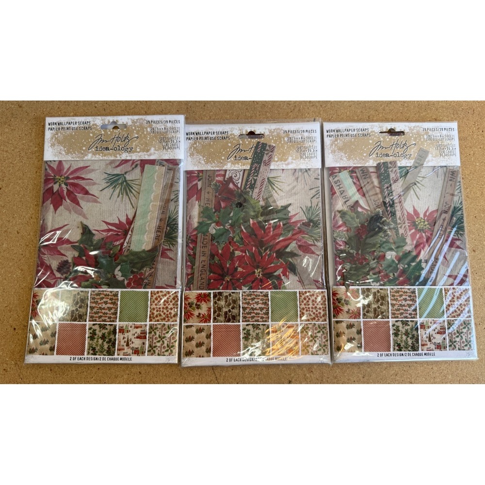 Lot of 3 NEW 2021 Idea-ology Tim Holtz CHRISTMAS Worn Wallpaper 39 pcs VTG Look